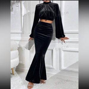 SHEIN mock neck velvet mermaid skirt set size S
